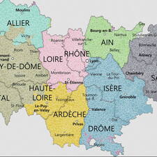 Photo : Region Auvergne Rhone Alpes -  Carte  de la région Auvergne Rhône Alpes