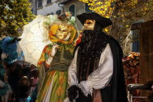 Photo : Martigues en photos -  Masque avec une barbe noire, en compagnie de madame?