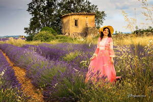 Photo : A la rechreche des lavandes en fleurs -  Une jeune américaine en costume vintage